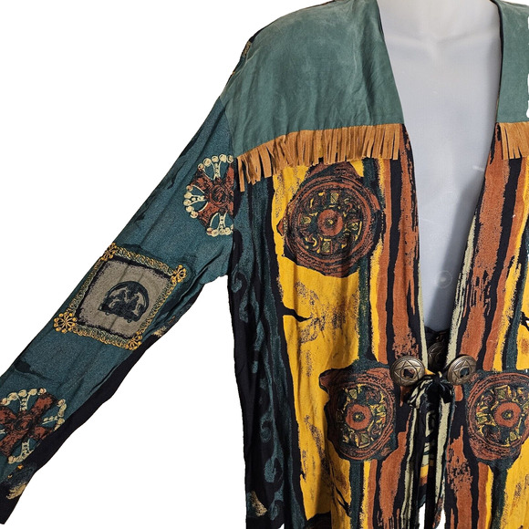 VTG 80s 90s Southwestern In Group Ltd Skirt Jacket Womens M Bohemian Fringe USA - Picture 3 of 16